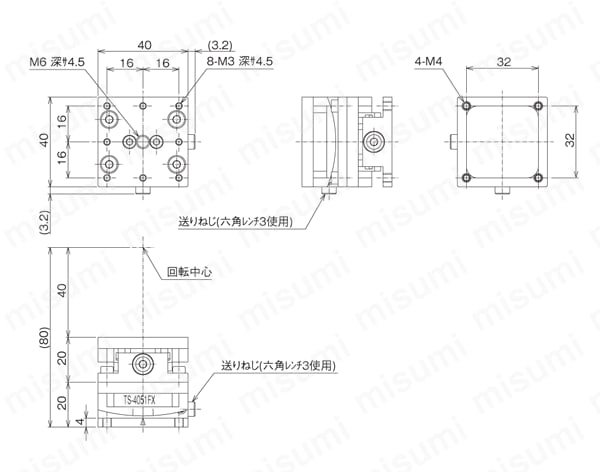 二軸ゴニオステージ（手動ステージ） 外形図4