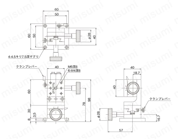 DT XZ軸ステージ（手動ステージ） 外形図9