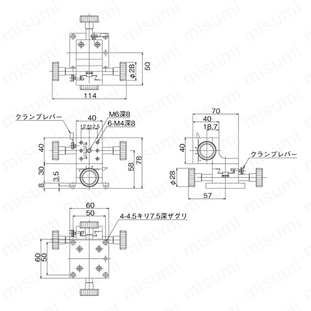 DT XZ軸ステージ（手動ステージ） 外形図14