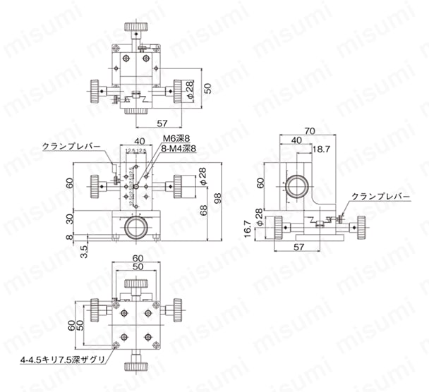 DT XZ軸ステージ（手動ステージ） 外形図22