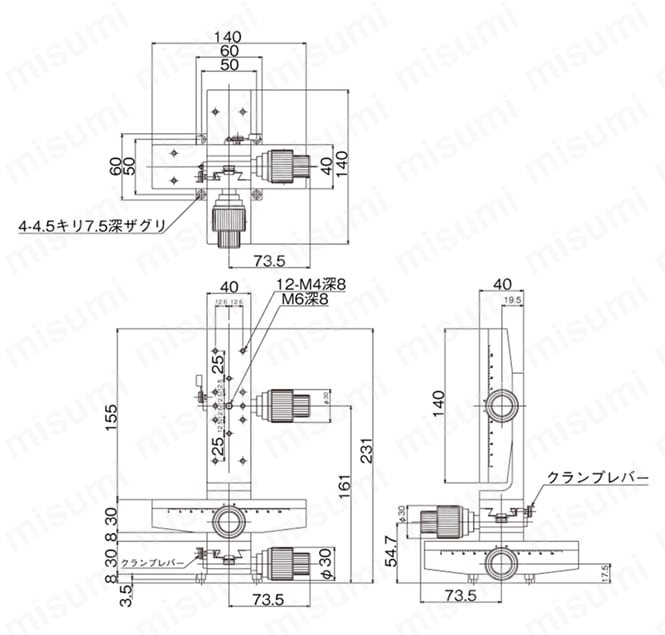 DT XYZ軸ステージ（手動ステージ） 外形図4