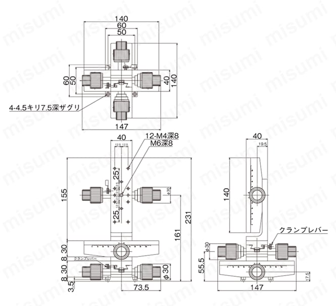 DT XYZ軸ステージ（手動ステージ） 外形図8