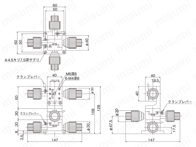 DT XYZ軸ステージ（手動ステージ） 外形図15