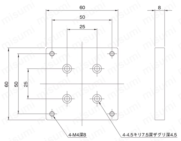 ラックピニオンステージ用スペーサ 外形図