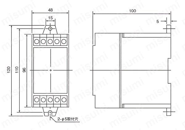 断線警報器 センサ内蔵・電流直結型断線警報器 0.2A～20A プログラム方式 外形図01