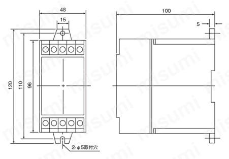 断線警報器 外部センサ・小電流対応型断線警報器 0.5A～20A プログラム方式 外形図