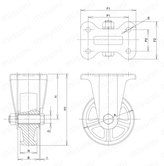 ステンレス製キャスター 固定 KAtype サイズ100mm 外形図