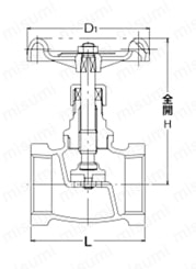 125H型 青銅ねじ込み形 PTFE ジスク入グローブバルブ 外形図