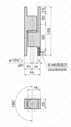 コーナー抜差蝶番 FB-717 外形図