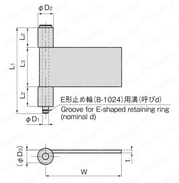 ステンレス3管型加工蝶番 B-1527-B 外形図1