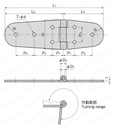 リーフヒンジ（B-1031・ステンレス製） 外形図