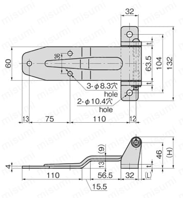 ステンレスリーフヒンジ FB-1813 外形図1