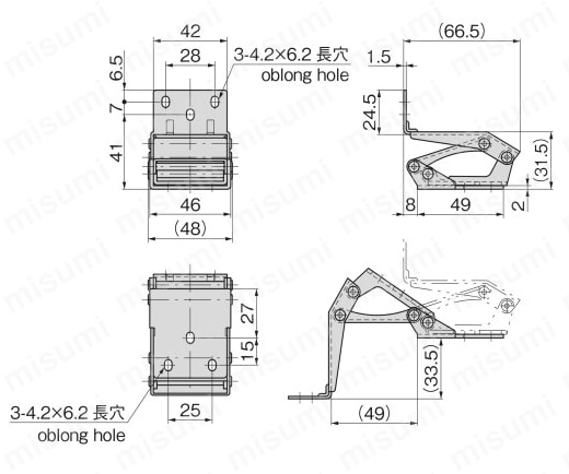 四軸蝶番内扉タイプ（B-1404・ステンレス製） 外形図2