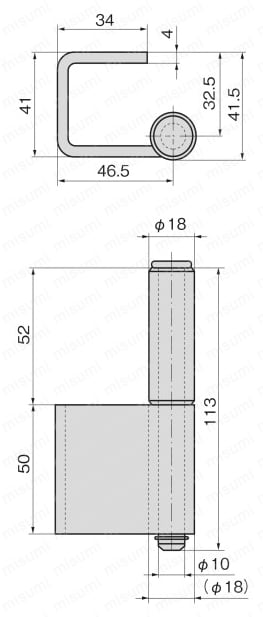 ステンレス重量用角型裏蝶番 B-1114 外形図1