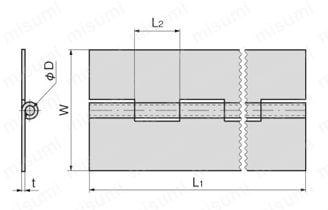 ステンレス長蝶番 B-35825 外形図1