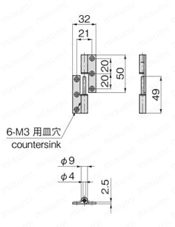 ステンレス縦型抜差蝶番 B-1066-P 外形図