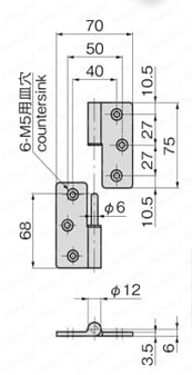 ブッシュ付抜差蝶番 B-267-2 外形図