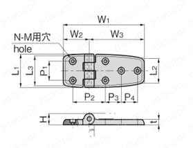 プラスチックマリンヒンジ BP-19-3 外形図1