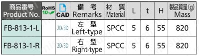 リーフヒンジ FB-813 規格表1