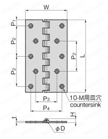 押出平型蝶番 B-208 外形図1