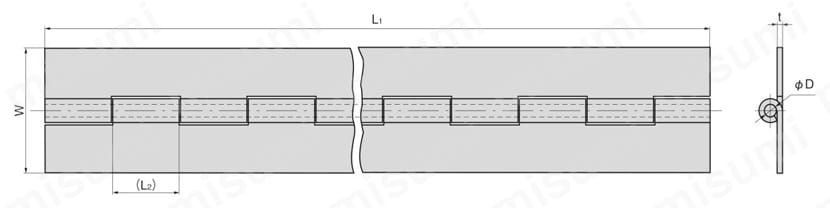 建機用長蝶番（B-808・鉄製） 外形図