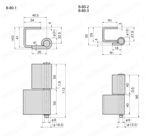 重量用・角型裏蝶番（B-80・鉄製） | タキゲン製造 | MISUMI(ミスミ)