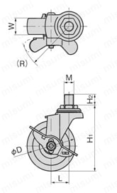 ねじ足自在キャスターストッパー付 K-415A 外形図