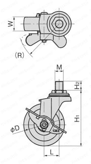 ねじ足自在キャスターストッパーなし K-420A 外形図