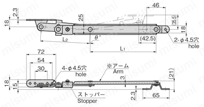 ストッパー付ステー B-430 外形図