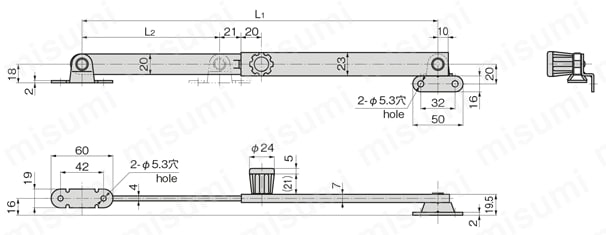 ステンレスロックオープナーステー B-1469 外形図