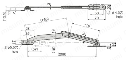 ステンレス軽量扉用ステー B-1454 外形図1
