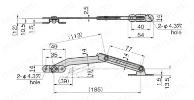 ステンレス軽量扉用ステー B-1454 外形図2