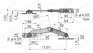 ステンレス軽量扉用ステー B-1454 外形図3