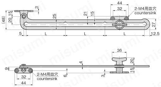 ステンレス窓用ねじ止めステー B-1452 外形図