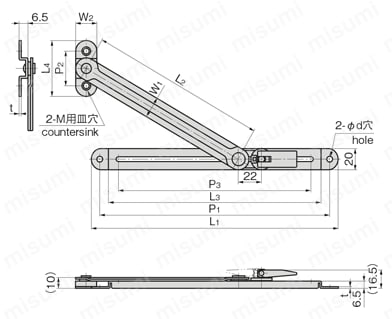 天蓋用ストップステー B-60-B 外形図