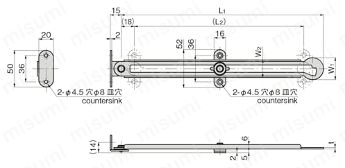 ステンレス天蓋用ロータリーステー B-1453 外形図