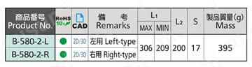 天蓋用ワンタッチステー B-580-2 規格表