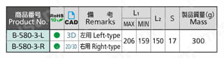 天蓋用ワンタッチステー B-580-3 規格表