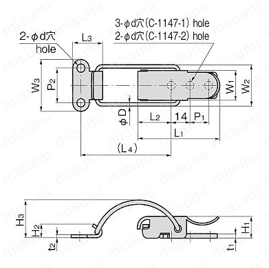 ステンレススプリングパチン錠 C-1147 外形図01