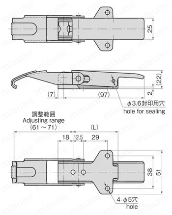 フック型アジャストファスナー C-232 外形図1