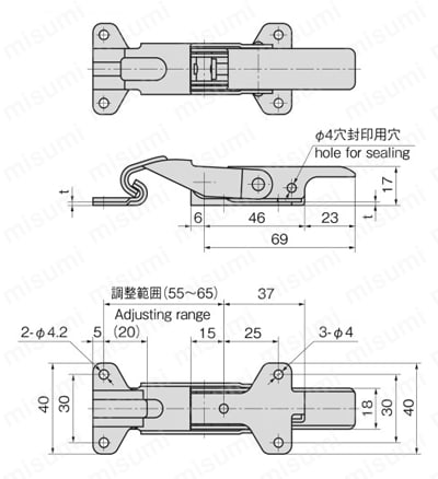 フック型アジャストファスナー C-232 外形図2