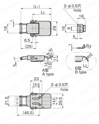 ステンレス角型キャッチ C-1077 外形図1