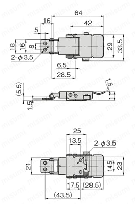 ステンレス角型キャッチ C-1077 外形図2