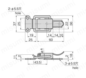 角型キャッチクリップ C-505 外形図