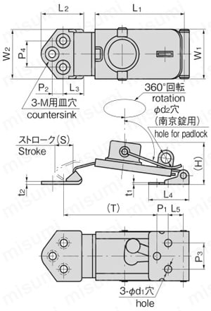 ステンレス強力ターンキャッチクリップ C-1119 外形図