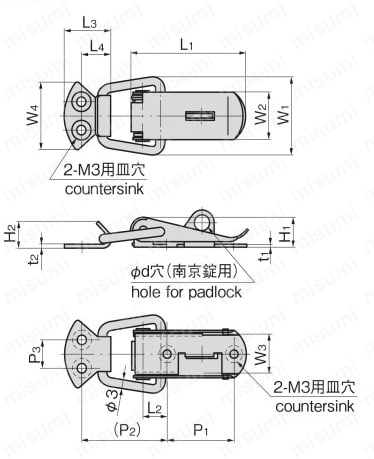 鍵穴付パチン錠 C-12 外形図