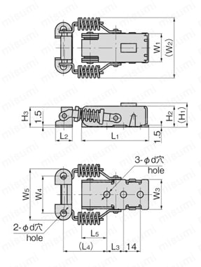 ステンレス鍵付キャッチクリップ C-1007-21 外形図