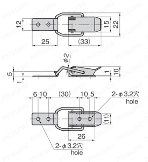 ステンレス小型パチン錠 C-1129 外形図