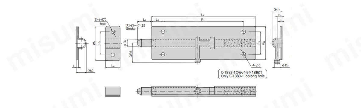 C-1883-2 ステンレス丸落し C-1883 全長:205mm 全幅:60mm タキゲン製造 MISUMI(ミスミ)