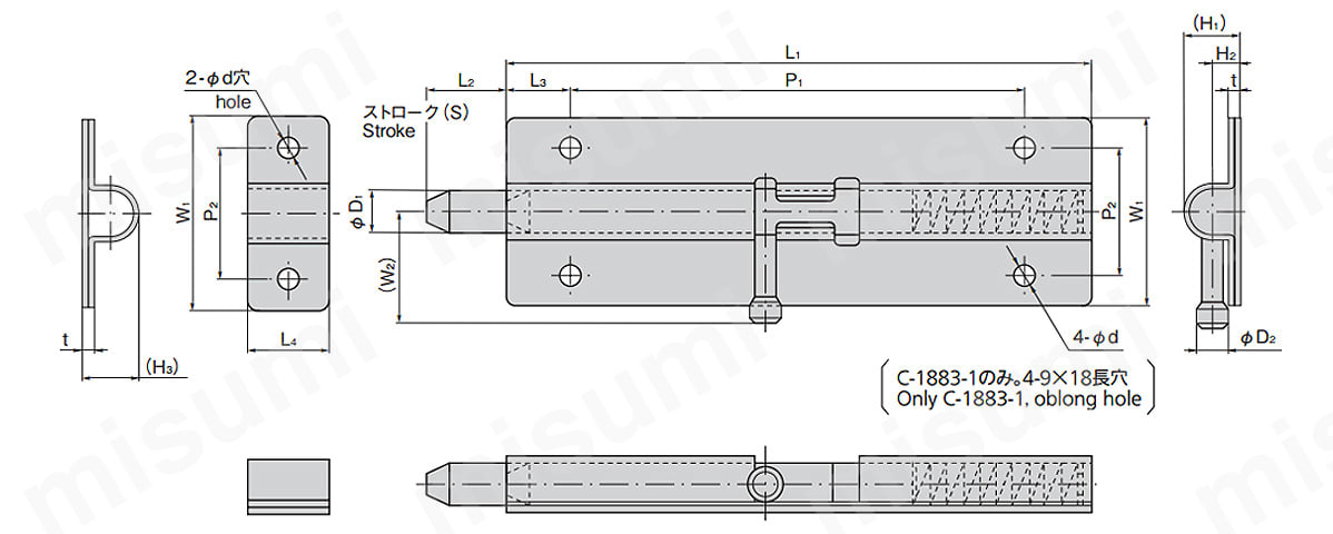 C-883-4S 丸落し C-883 材質:冷間圧延鋼板 表面仕上:亜鉛めっきクロメート処理 タキゲン製造 MISUMI(ミスミ)
